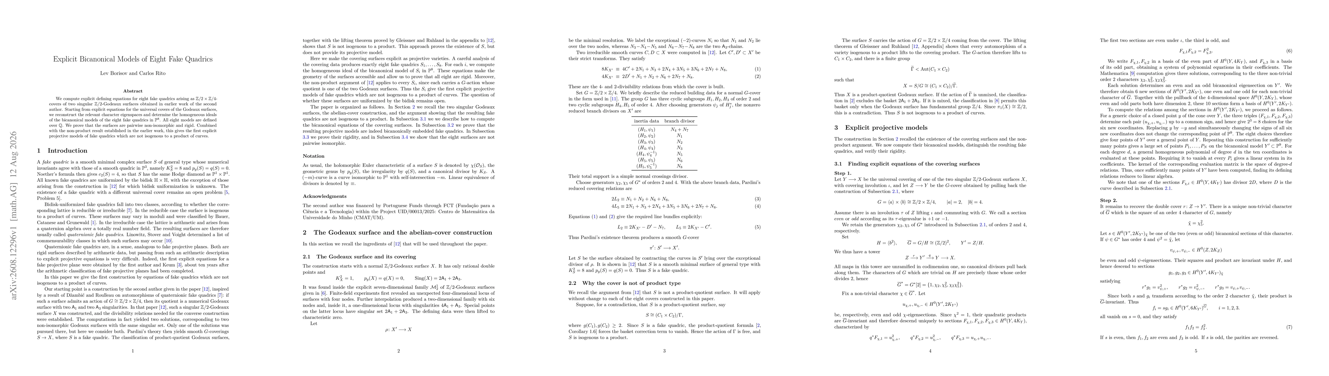 Thumbnail for Explicit Bicanonical Models of Eight Fake Quadrics
