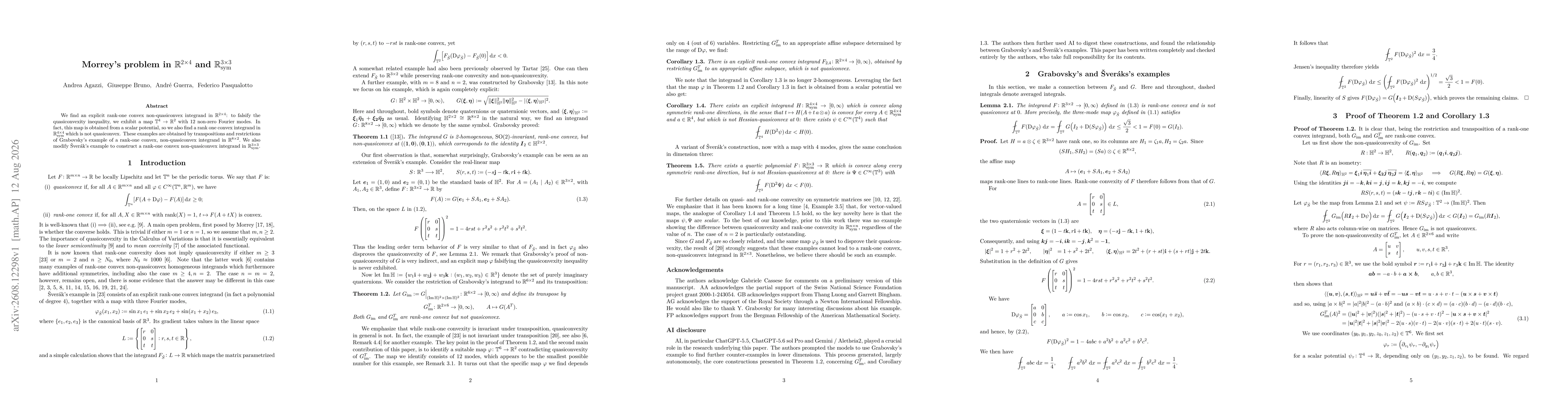 Thumbnail for Morrey's problem in $\mathbb{R}^{2 \times 4}$ and $\mathbb{R}^{3 \times 3}_\mathrm{sym}$