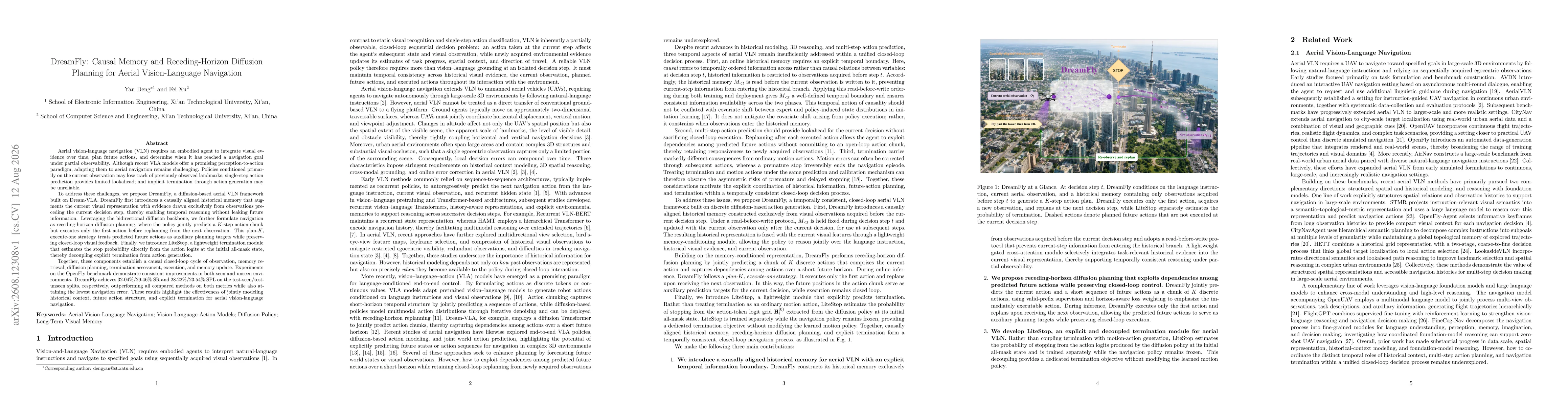 Thumbnail for DreamFly: Causal Memory and Receding-Horizon Diffusion Planning for Aerial Vision-Language Navigation