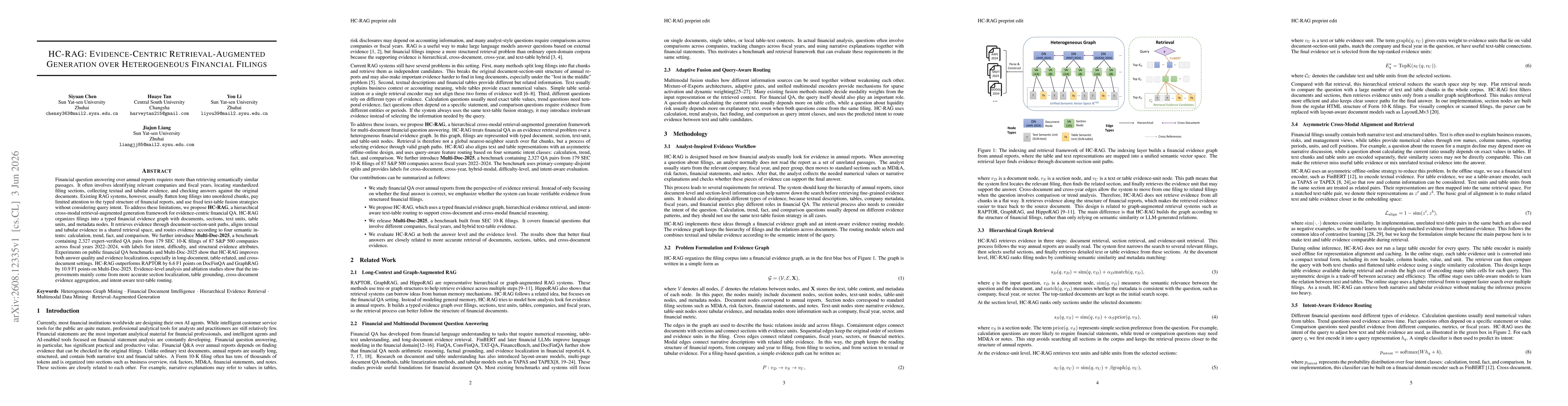Thumbnail for HC-RAG: Evidence-Centric Retrieval-Augmented Generation over Heterogeneous Financial Filings