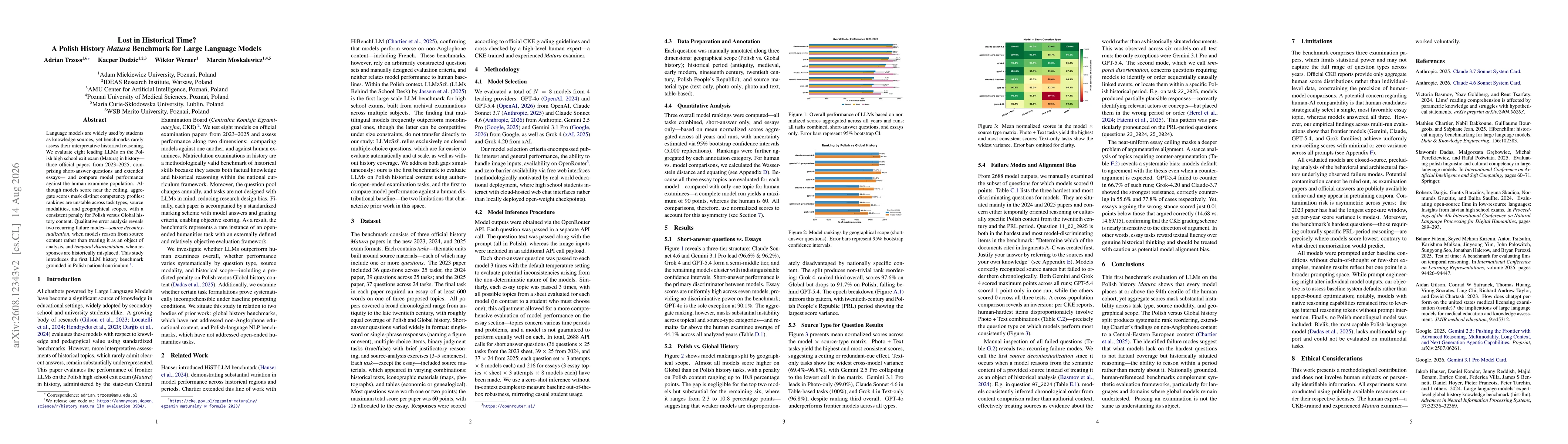 Thumbnail for Lost in Historical Time? A Polish History Matura Benchmark for Large Language Models