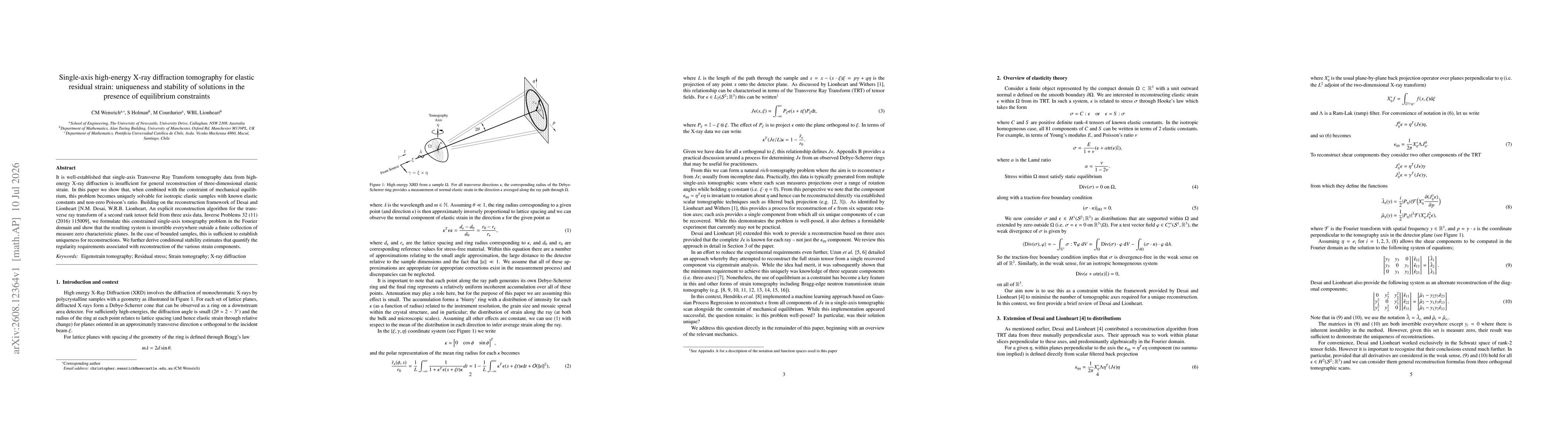 Thumbnail for Single-axis high-energy X-ray diffraction tomography for elastic residual strain: uniqueness and stability of solutions in the presence of equilibrium constraints