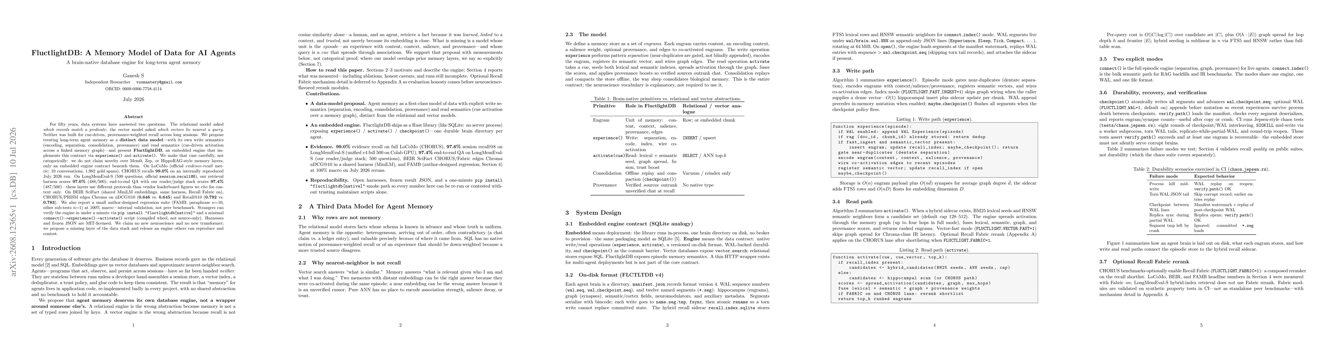 Thumbnail for FluctlightDB: A Memory Model of Data for AI Agents