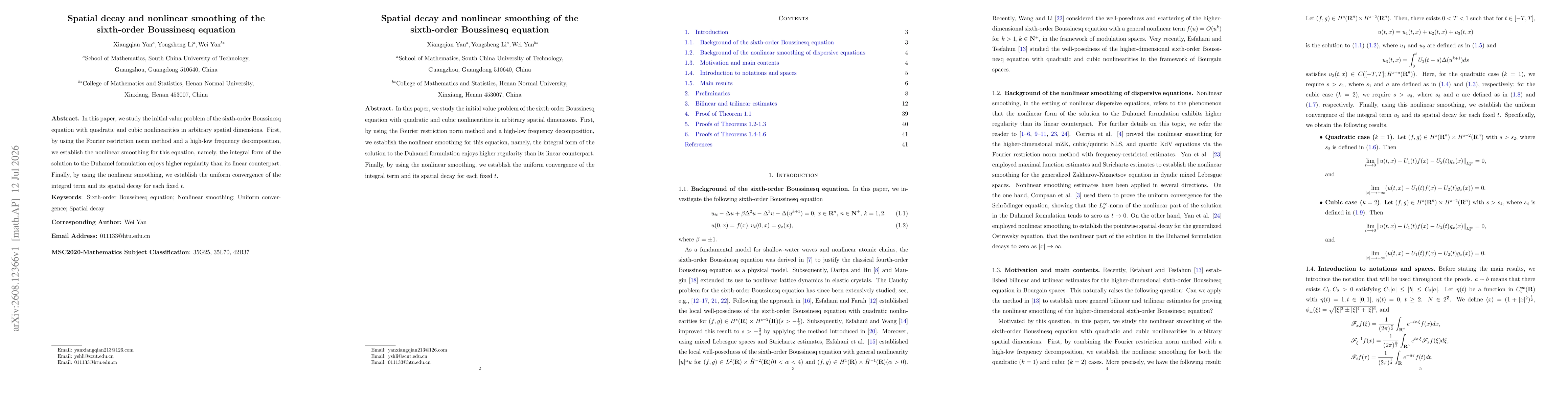 Thumbnail for Spatial decay and nonlinear smoothing of the sixth-order Boussinesq equation