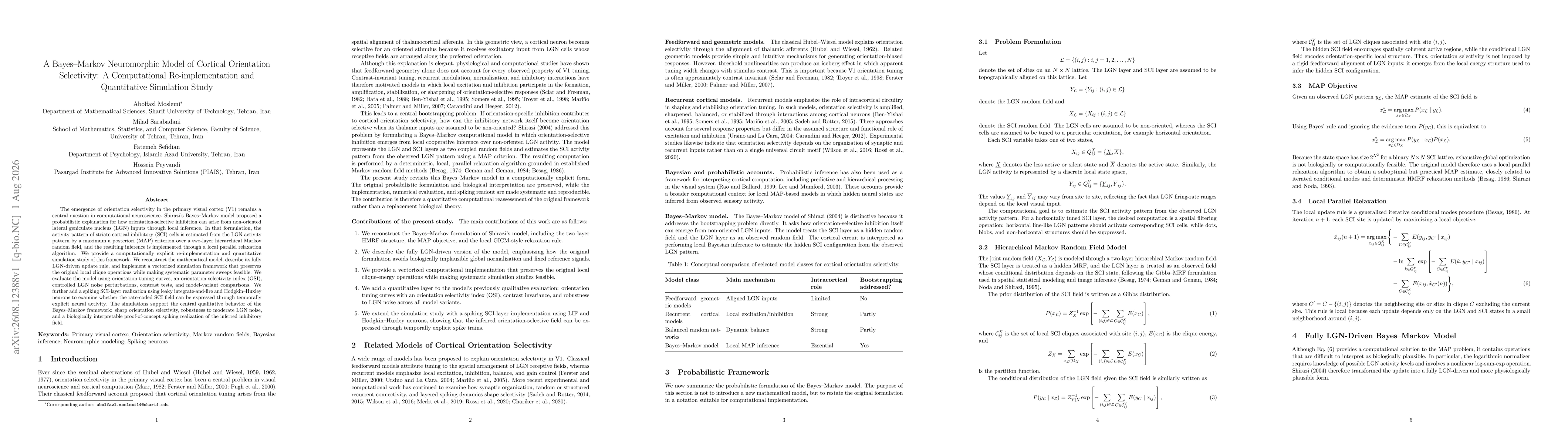 Thumbnail for A Bayes-Markov Neuromorphic Model of Cortical Orientation Selectivity: A Computational Re-implementation and Quantitative Simulation Study
