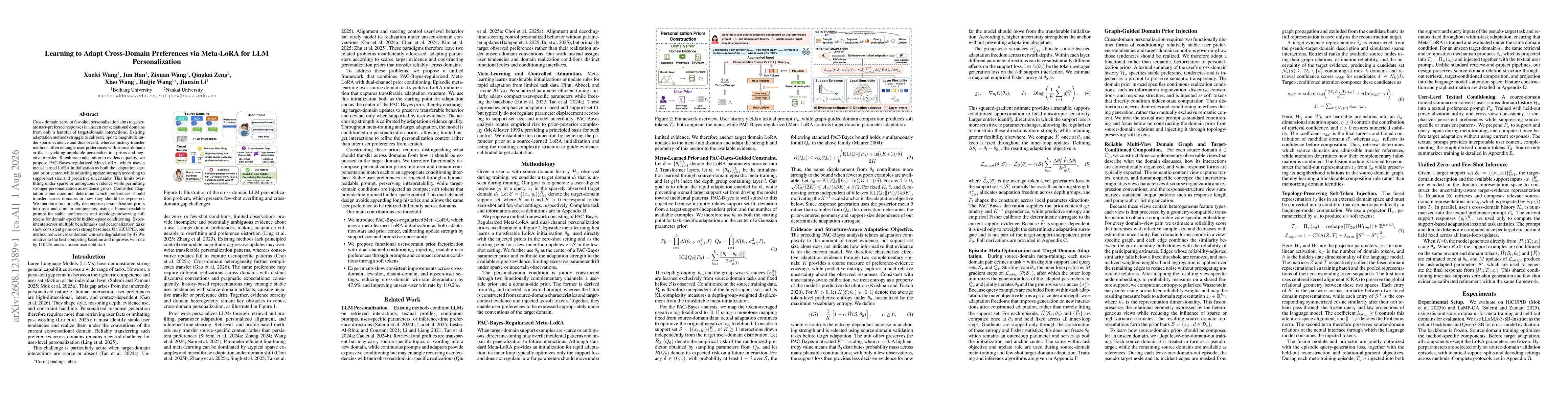 Thumbnail for Learning to Adapt Cross-Domain Preferences via Meta-LoRA for LLM Personalization