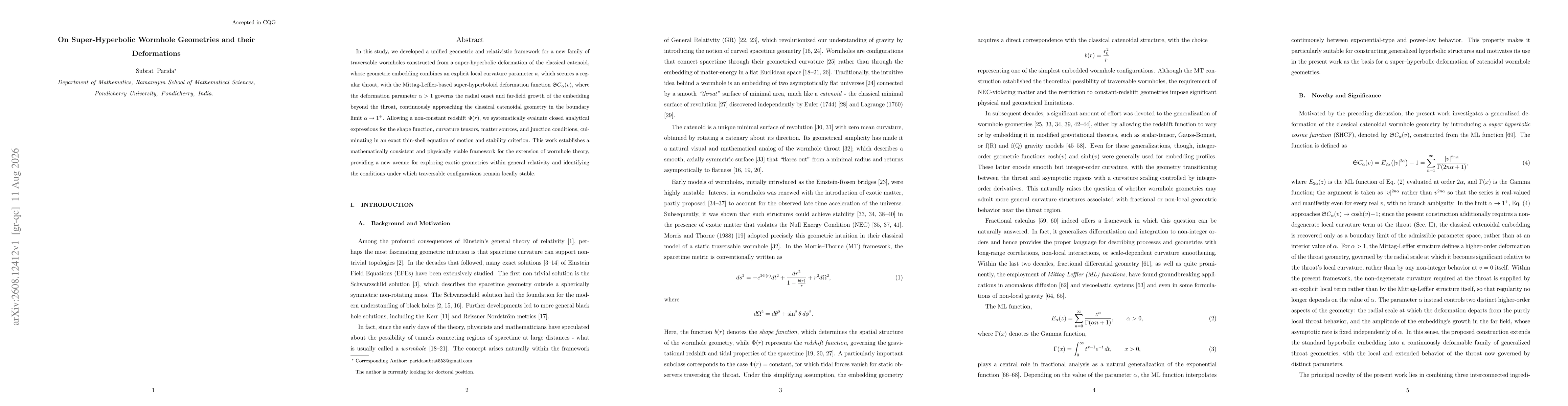 Thumbnail for On Super-Hyperbolic Wormhole Geometries and their Deformations