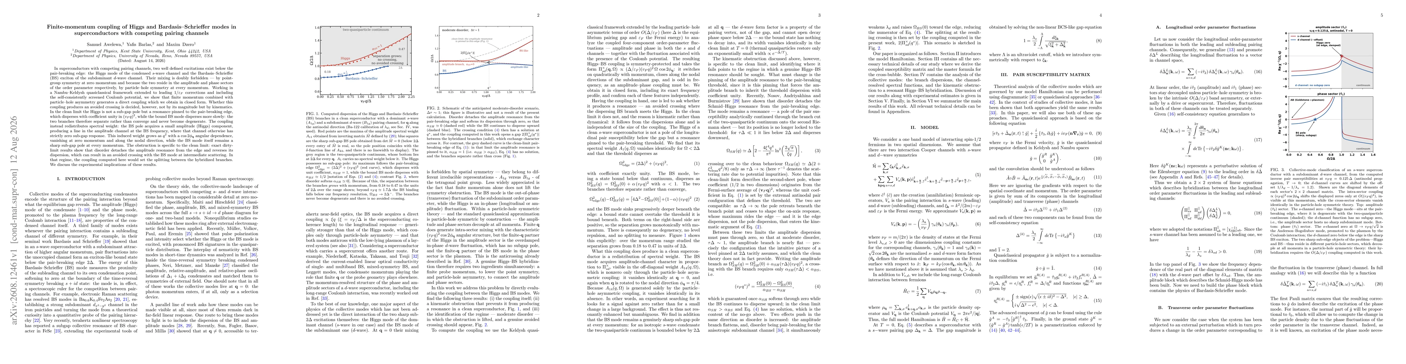 Thumbnail for Finite-momentum coupling of Higgs and Bardasis--Schrieffer modes in superconductors with competing pairing channels