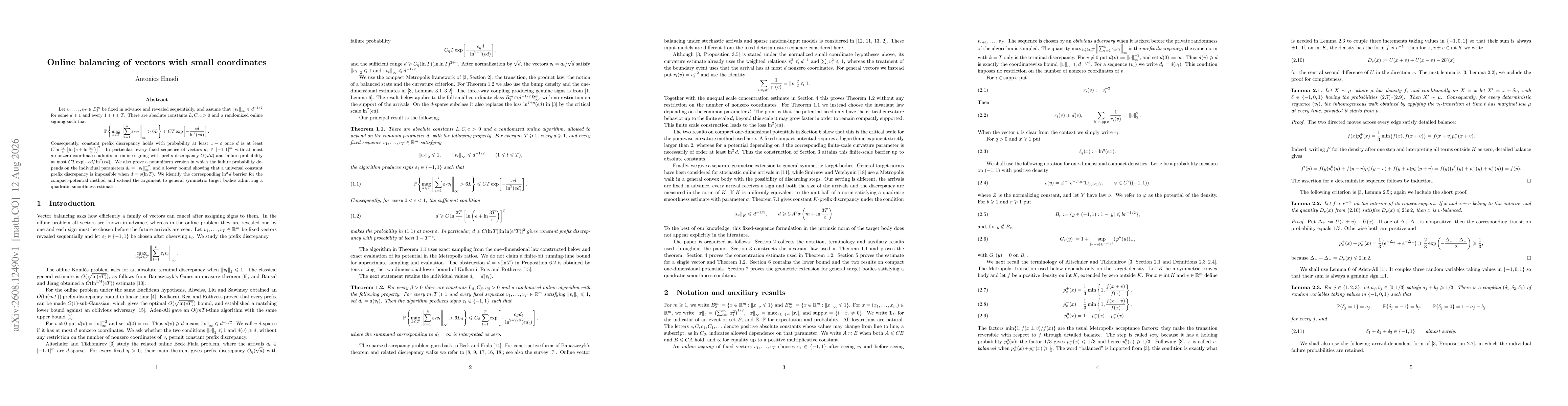 Thumbnail for Online balancing of vectors with small coordinates
