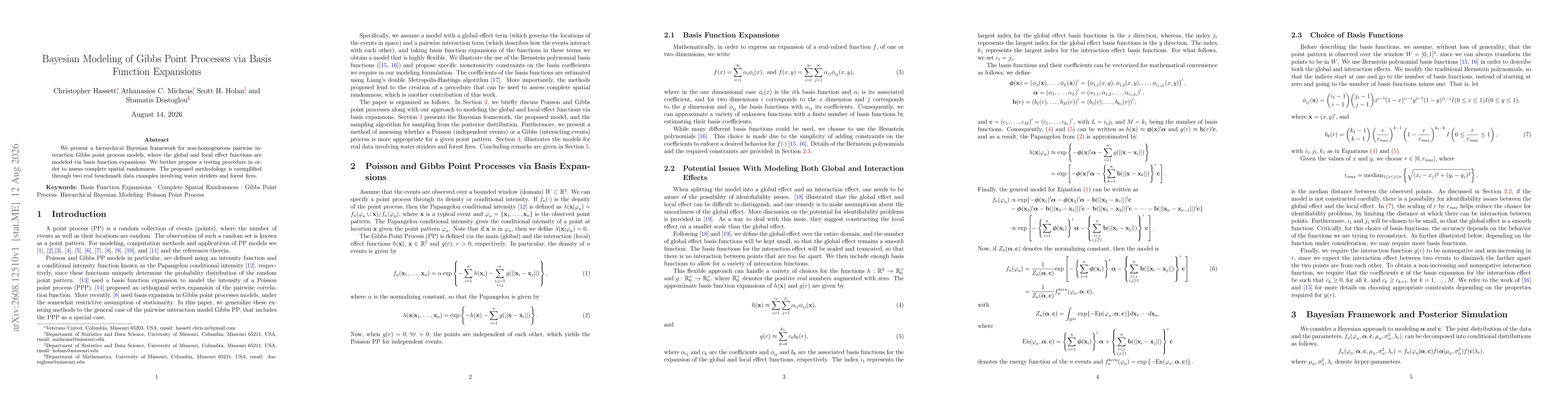 Thumbnail for Bayesian Modeling of Gibbs Point Processes via Basis Function Expansions