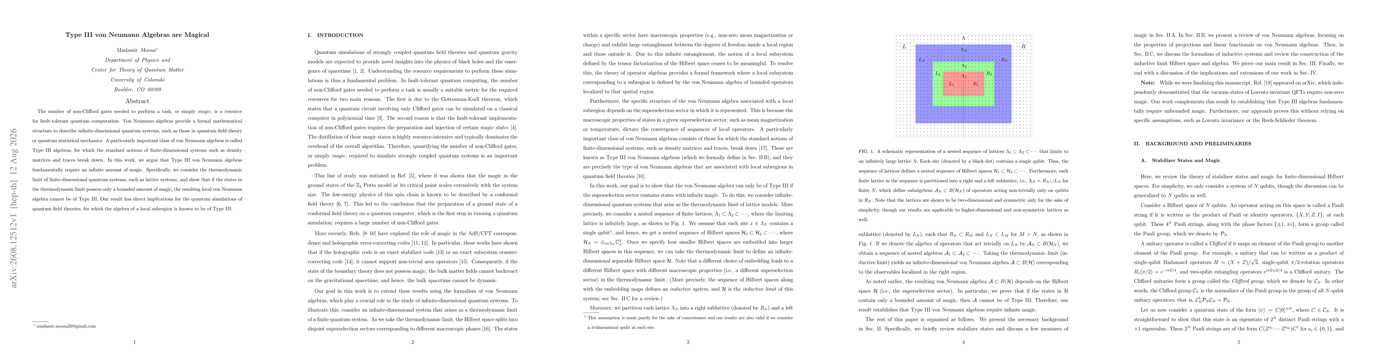 Thumbnail for Type III von Neumann Algebras are Magical