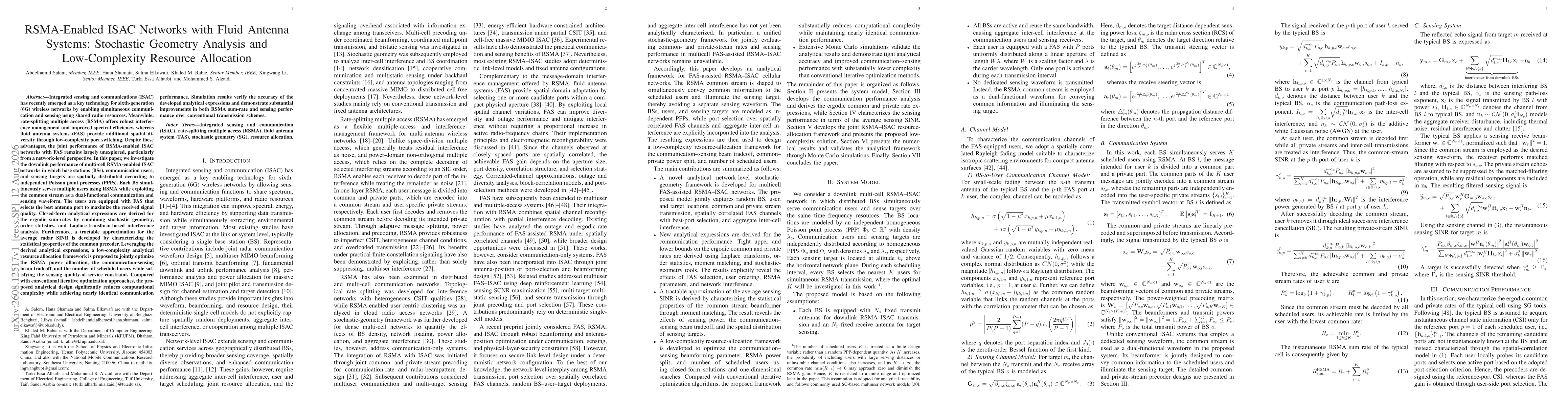Thumbnail for RSMA-Enabled ISAC Networks with Fluid Antenna Systems: Stochastic Geometry Analysis and Low-Complexity Resource Allocation
