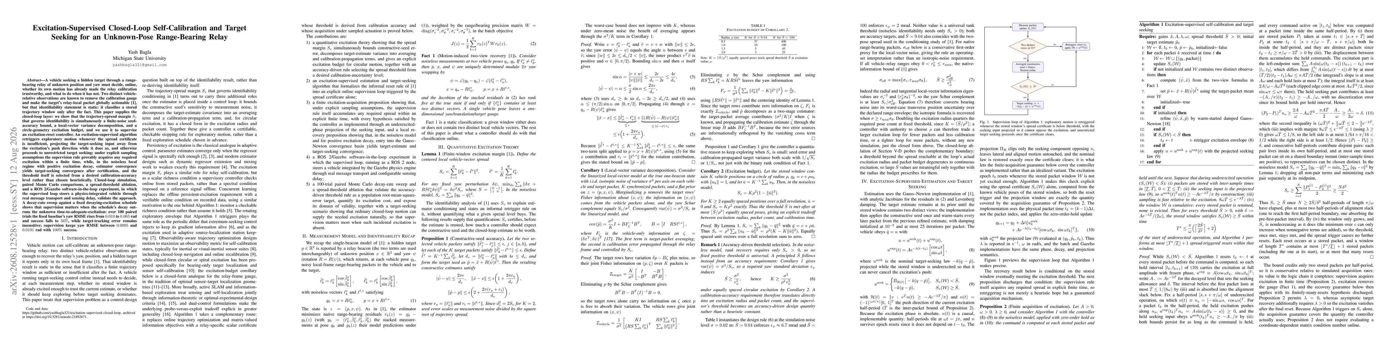 Thumbnail for Excitation-Supervised Closed-Loop Self-Calibration and Target Seeking for an Unknown-Pose Range-Bearing Relay