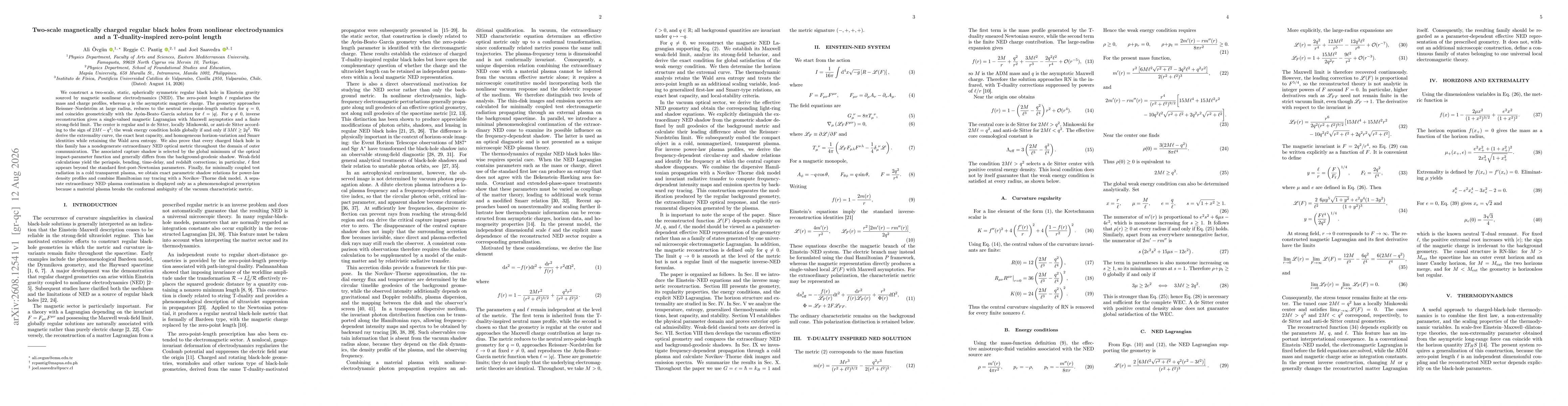 Thumbnail for Two-scale magnetically charged regular black holes from nonlinear electrodynamics and a T-duality-inspired zero-point length