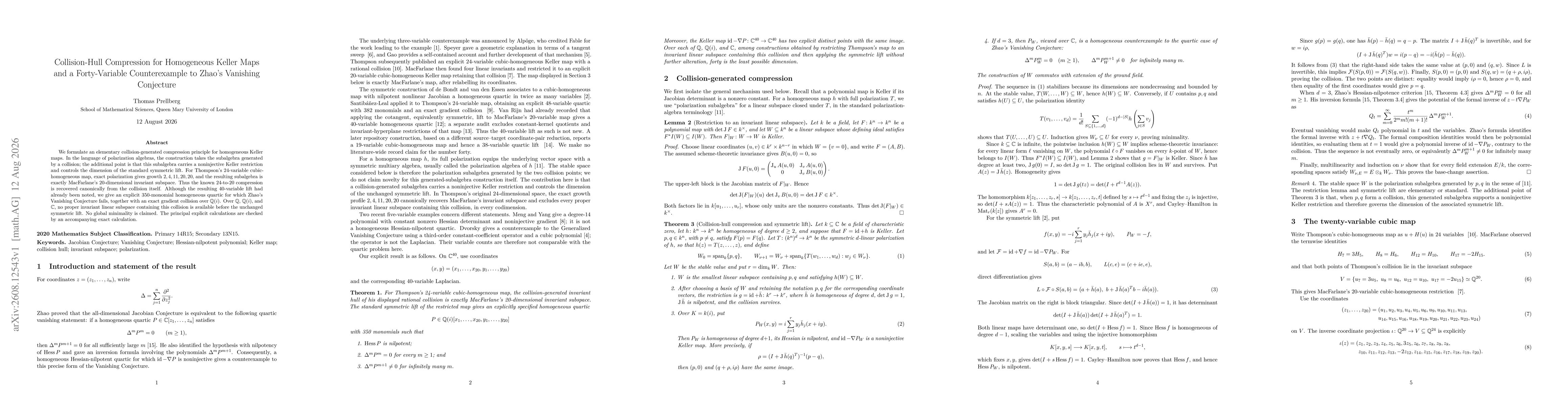 Thumbnail for Collision-Hull Compression for Homogeneous Keller Maps and a Forty-Variable Counterexample to Zhao's Vanishing Conjecture