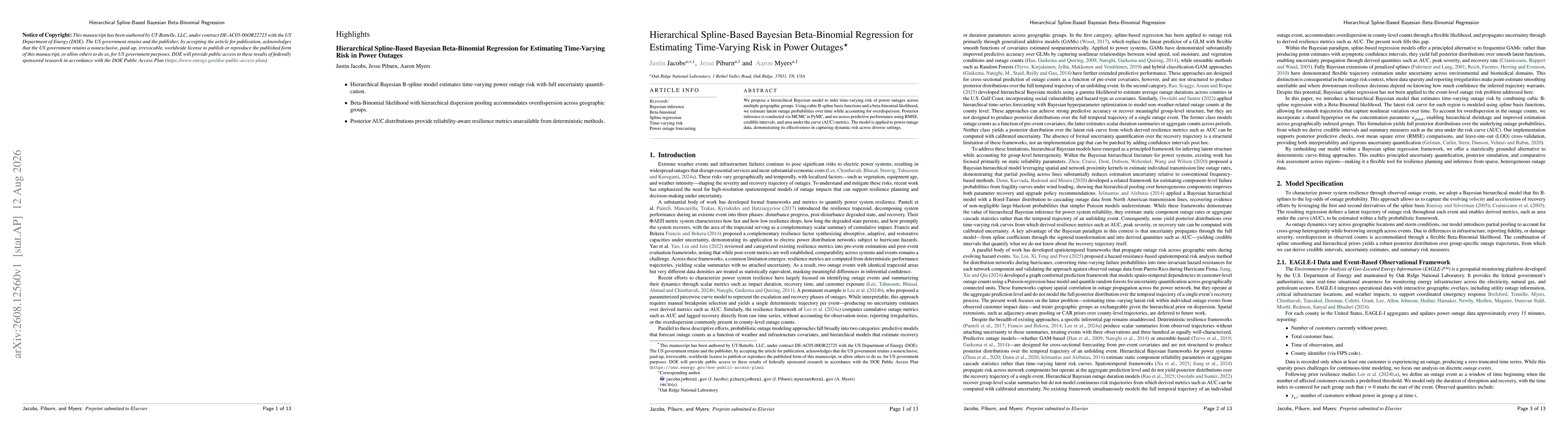 Thumbnail for Hierarchical Spline-Based Bayesian Beta-Binomial Regression for Estimating Time-Varying Risk in Power Outages
