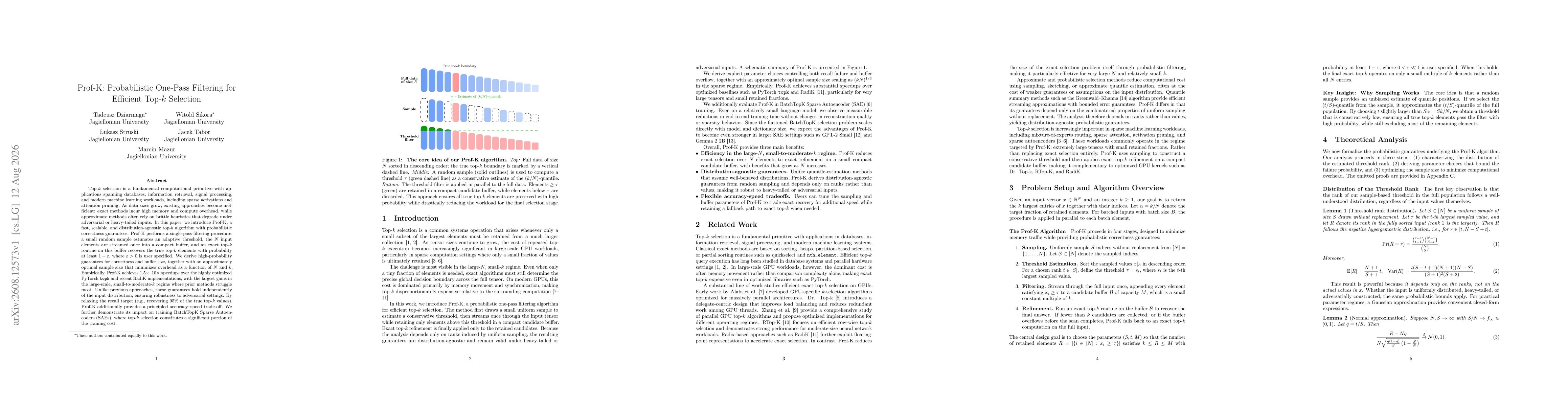 Thumbnail for Prof-K: Probabilistic One-Pass Filtering for Efficient Top-k Selection