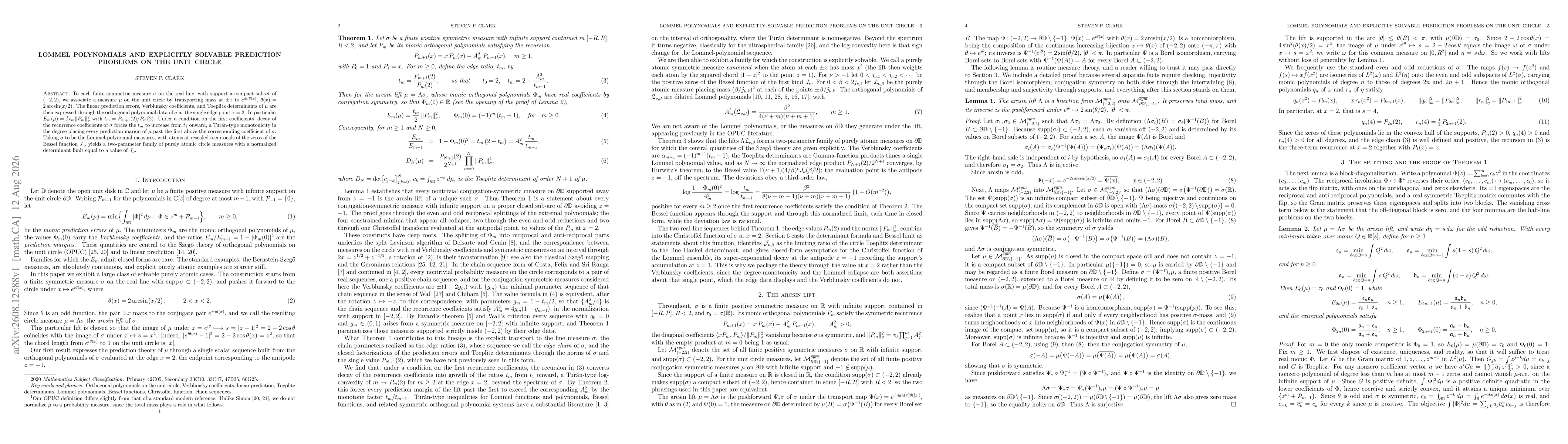 Thumbnail for Lommel polynomials and explicitly solvable prediction problems on the unit circle