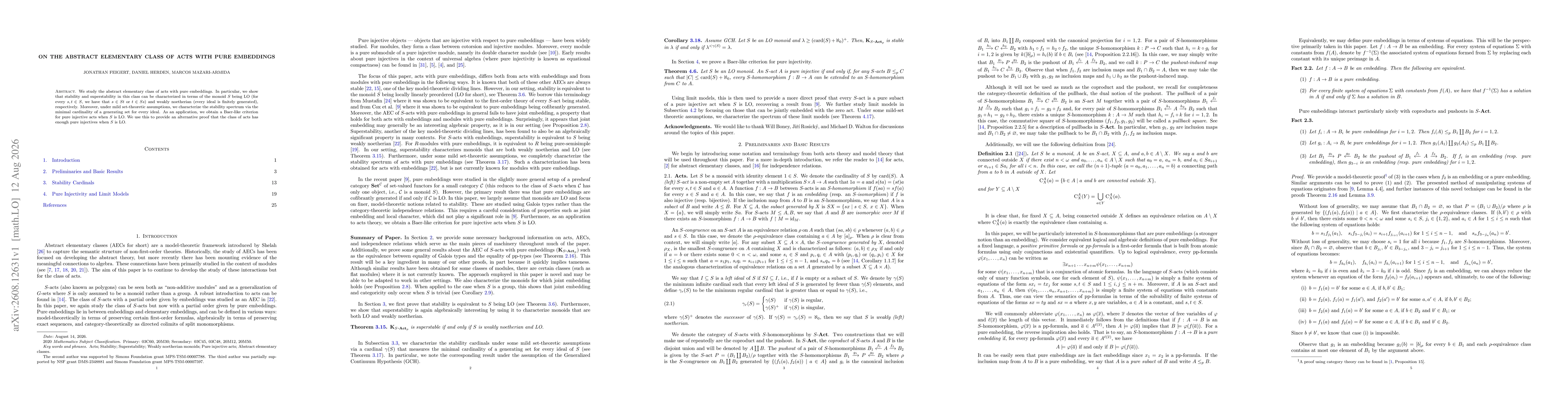 Thumbnail for On the abstract elementary class of acts with pure embeddings
