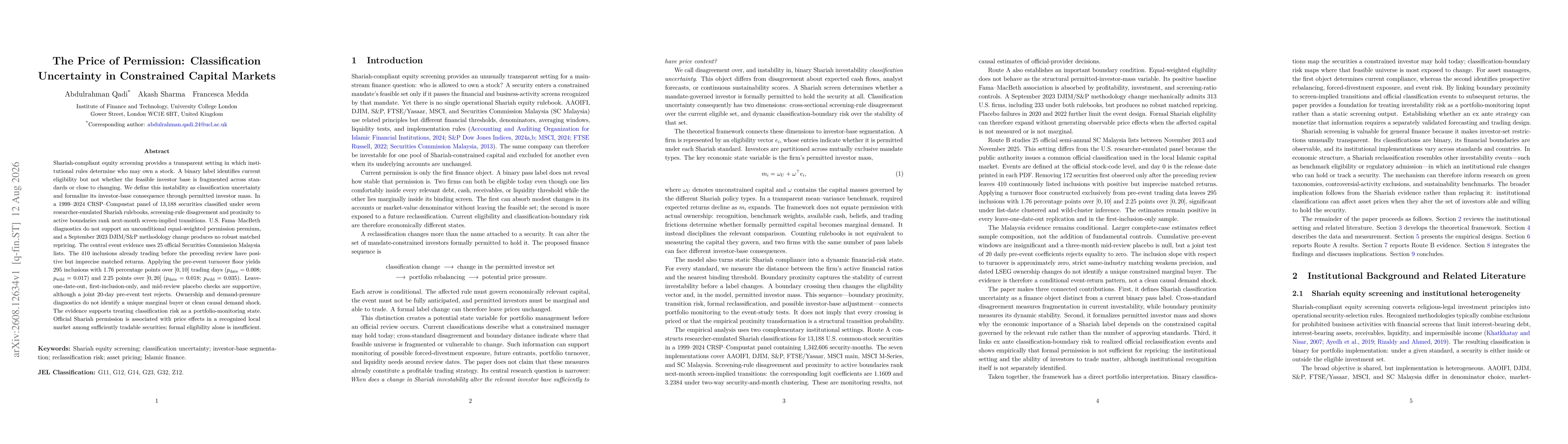 Thumbnail for The Price of Permission: Classification Uncertainty in Constrained Capital Markets