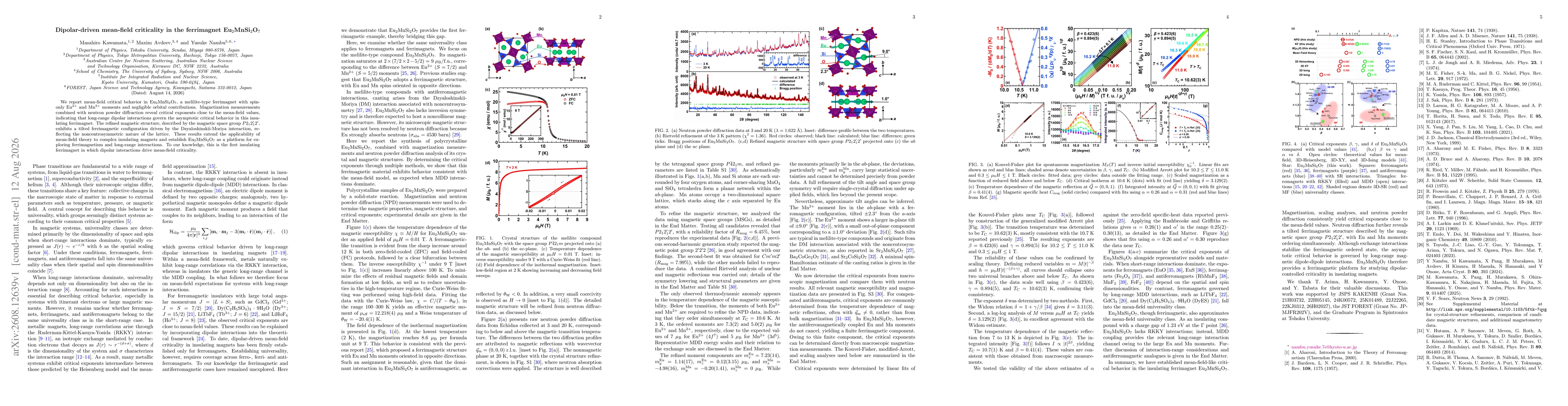 Thumbnail for Dipolar-driven mean-field criticality in the ferrimagnet Eu$_2$MnSi$_2$O$_7$