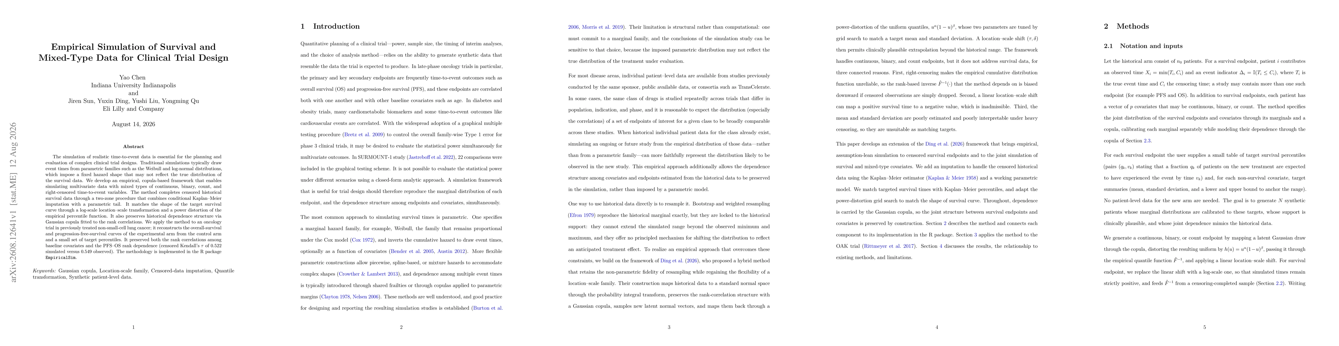 Thumbnail for Empirical Simulation of Survival and Mixed-Type Data for Clinical Trial Design