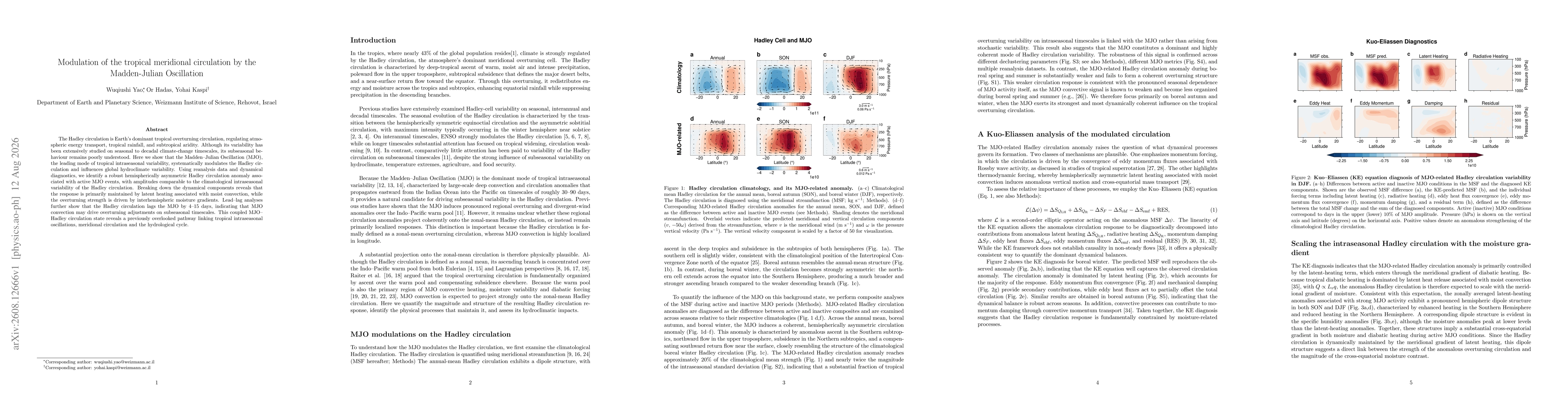 Thumbnail for Modulation of the tropical meridional circulation by the Madden-Julian Oscillation