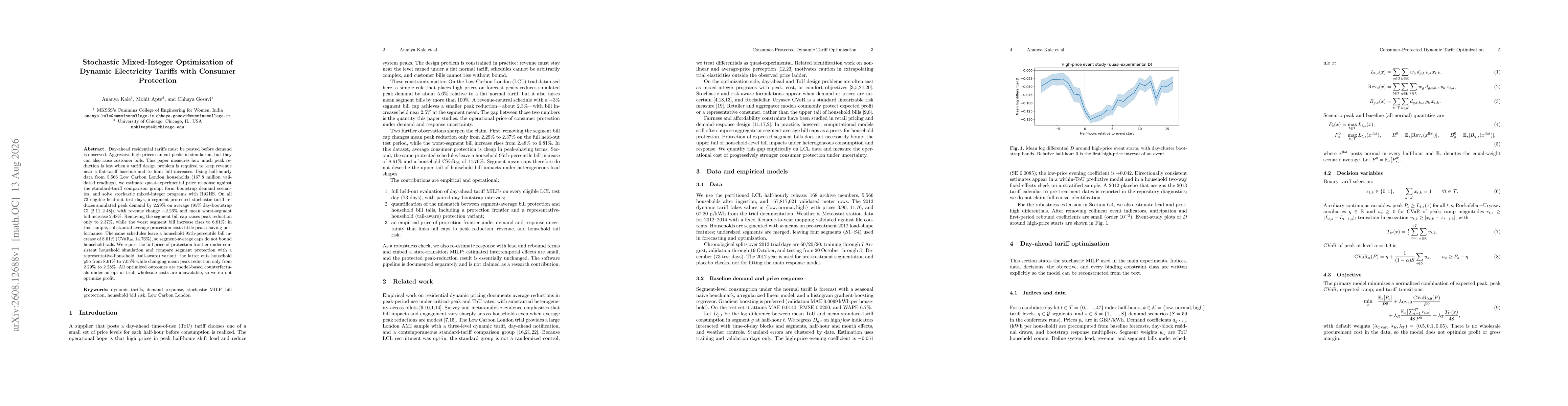 Thumbnail for Stochastic Mixed-Integer Optimization of Dynamic Electricity Tariffs with Consumer Protection
