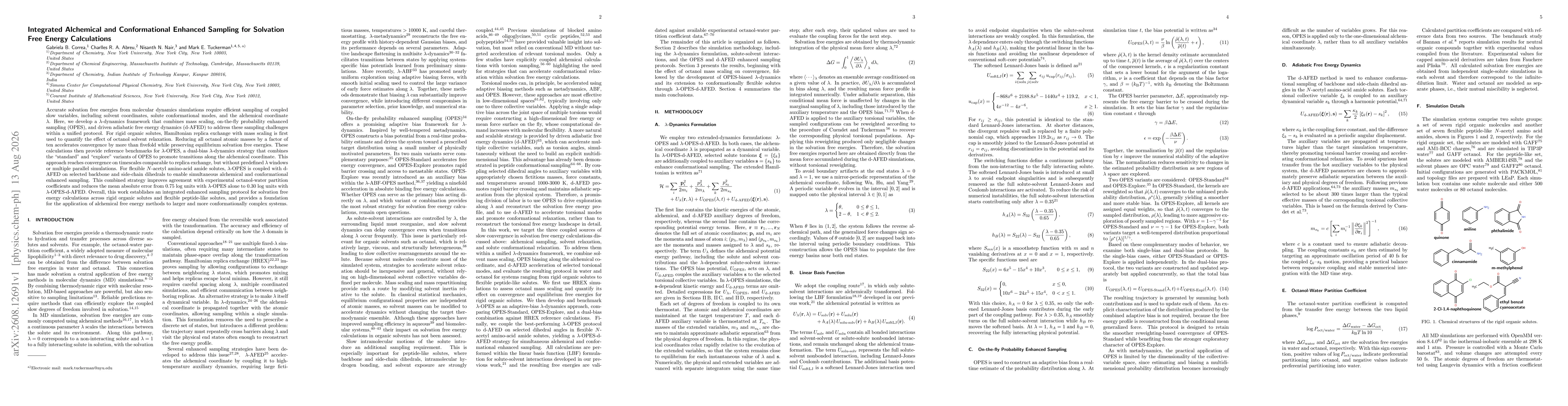 Thumbnail for Integrated Alchemical and Conformational Enhanced Sampling for Solvation Free Energy Calculations