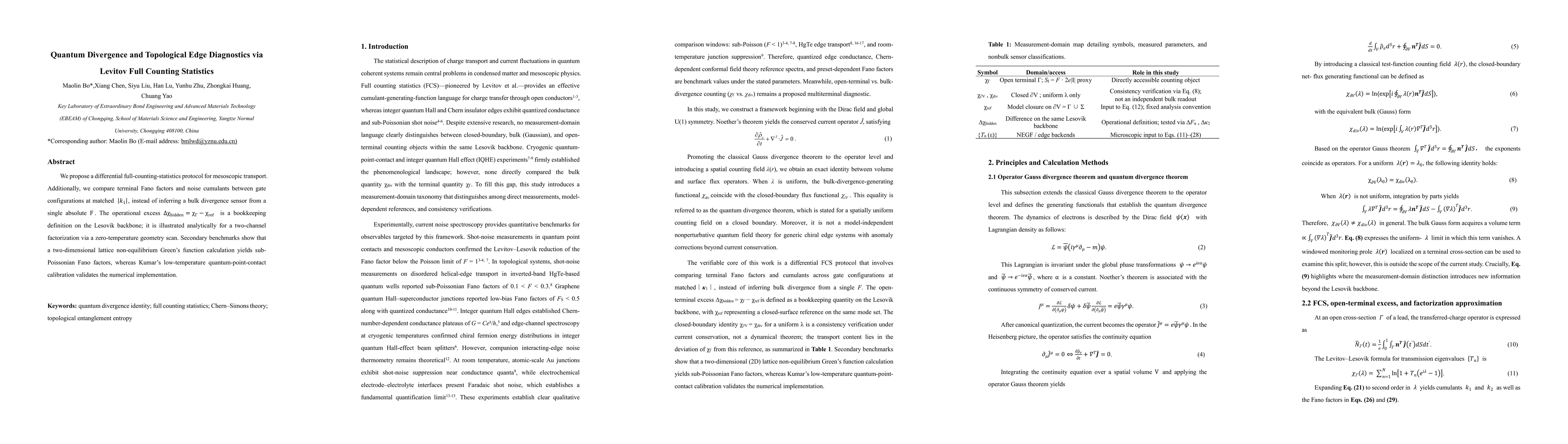Thumbnail for Quantum Divergence and Topological Edge Diagnostics via Levitov Full Counting Statistics