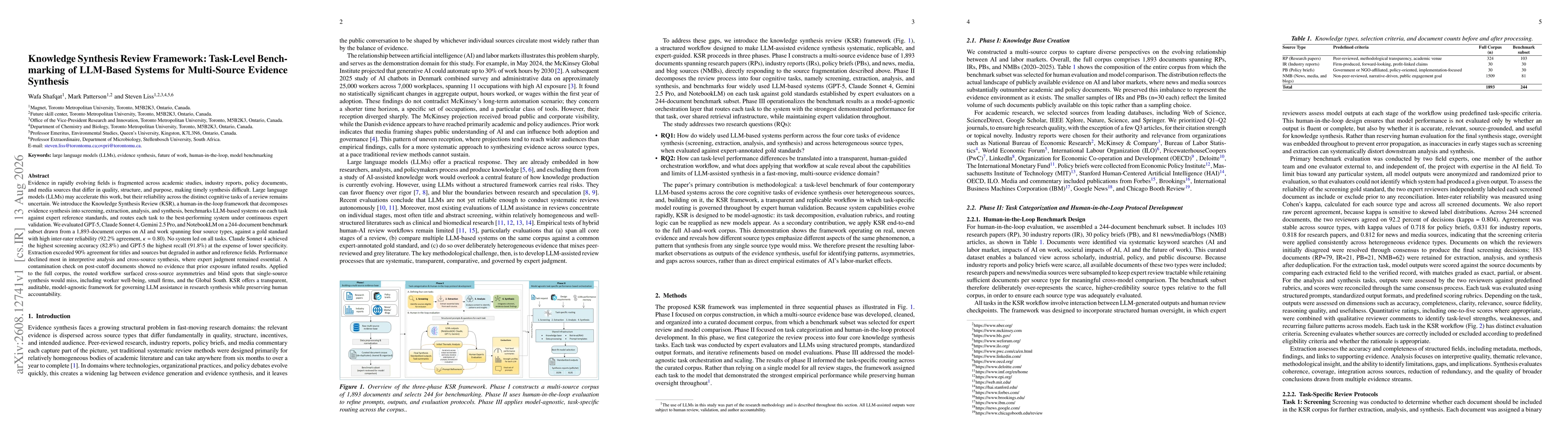 Thumbnail for Knowledge Synthesis Review Framework: Task-Level Benchmarking of LLM-Based Systems for Multi-Source Evidence Synthesis