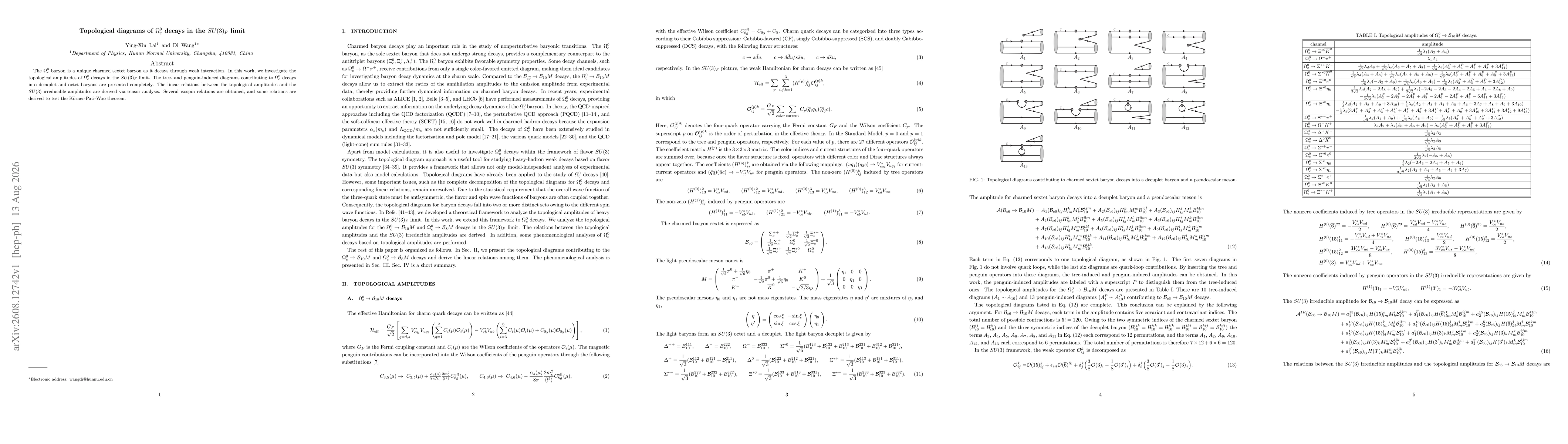 Thumbnail for Topological diagrams of $Ω^0_c$ decays in the $SU(3)_F$ limit