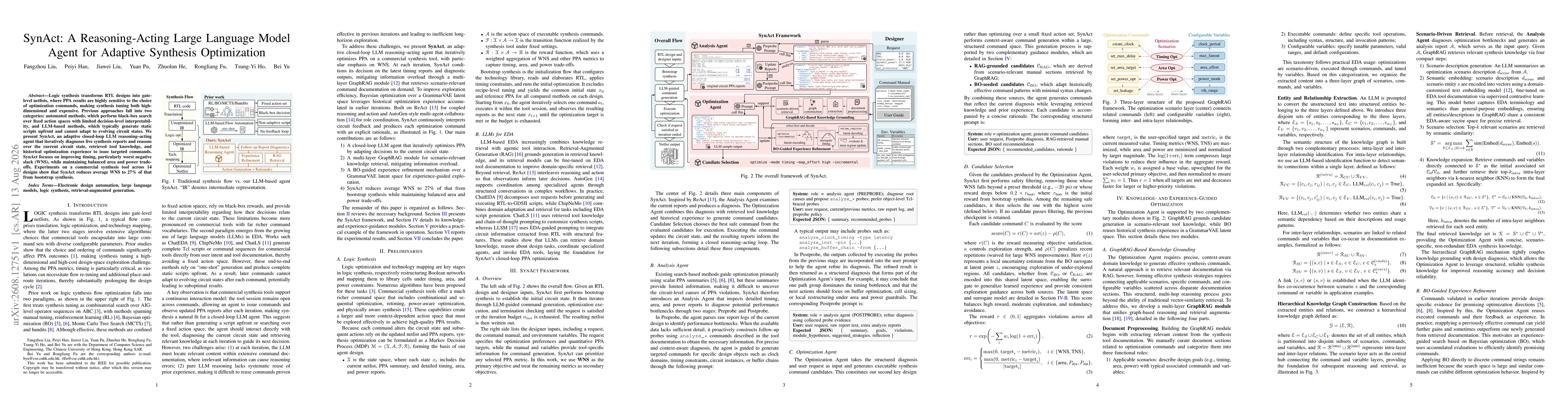 Thumbnail for SynAct: A Reasoning-Acting Large Language Model Agent for Adaptive Synthesis Optimization