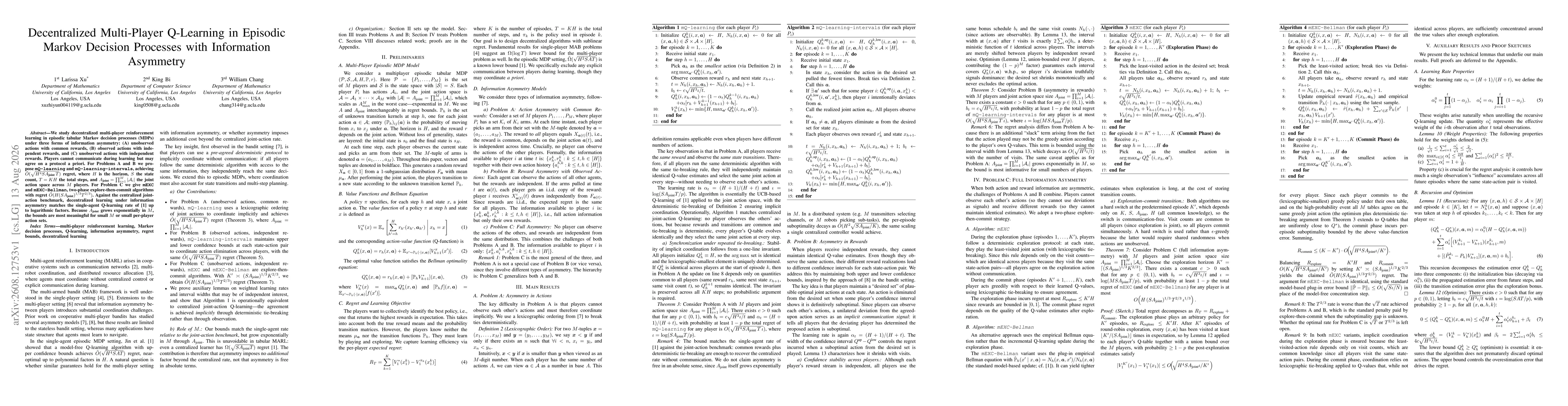 Thumbnail for Decentralized Multi-Player Q-Learning in Episodic Markov Decision Processes with Information Asymmetry