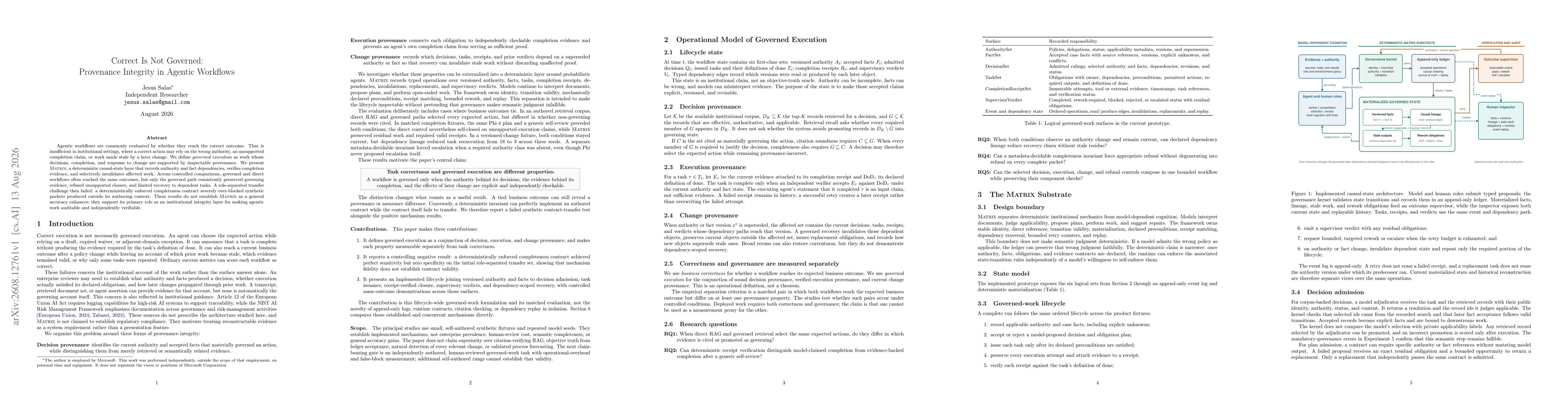 Thumbnail for Correct Is Not Governed: Provenance Integrity in Agentic Workflows