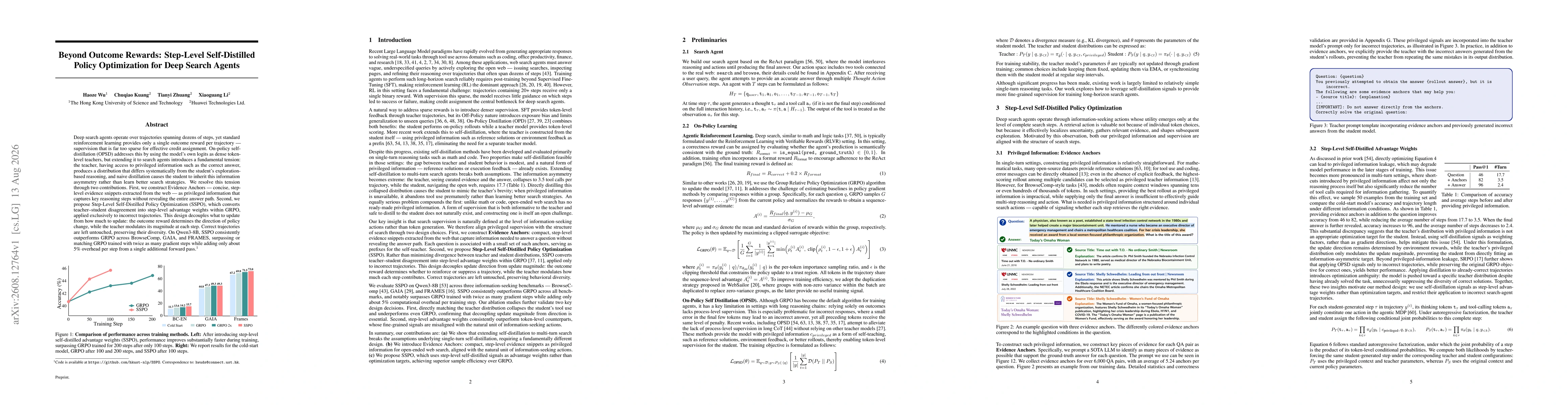 Thumbnail for Beyond Outcome Rewards: Step-Level Self-Distilled Policy Optimization for Deep Search Agents