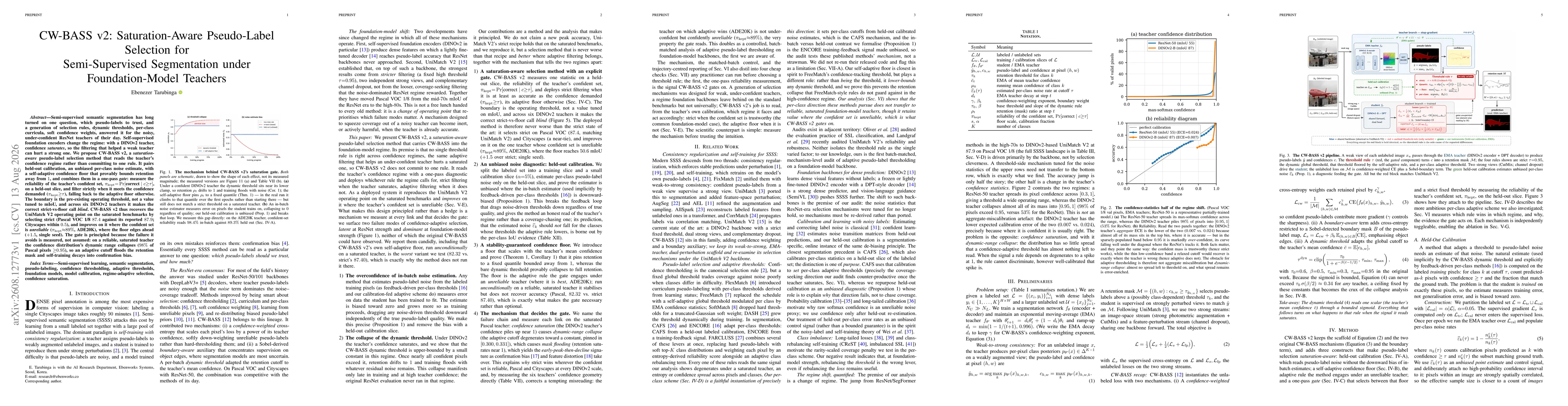 Thumbnail for CW-BASS v2: Saturation-Aware Pseudo-Label Selection for Semi-Supervised Segmentation under Foundation-Model Teachers