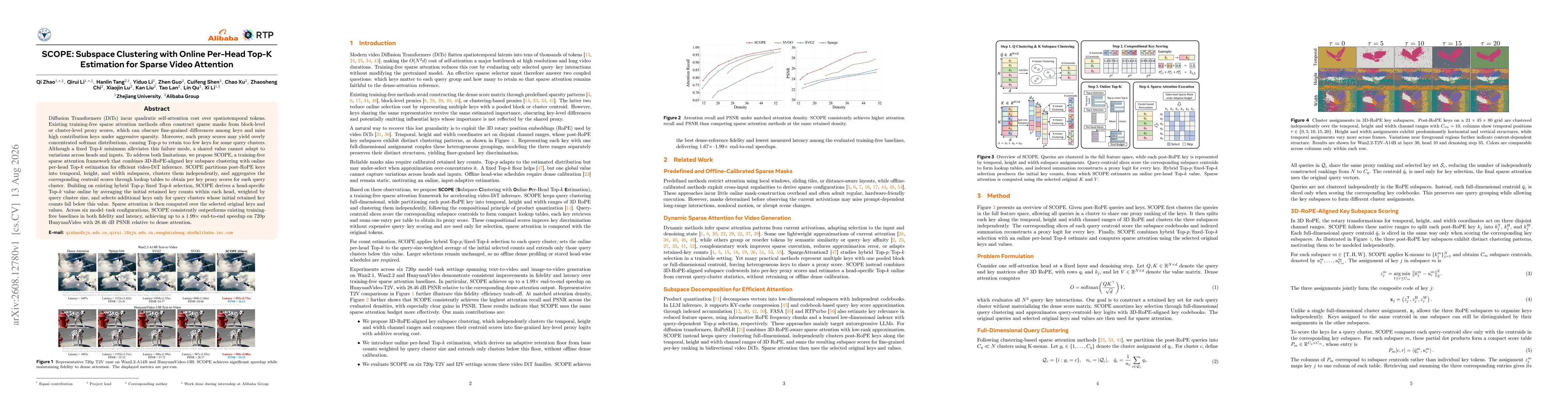 Thumbnail for SCOPE: Subspace Clustering with Online Per-Head Top-K Estimation for Sparse Video Attention