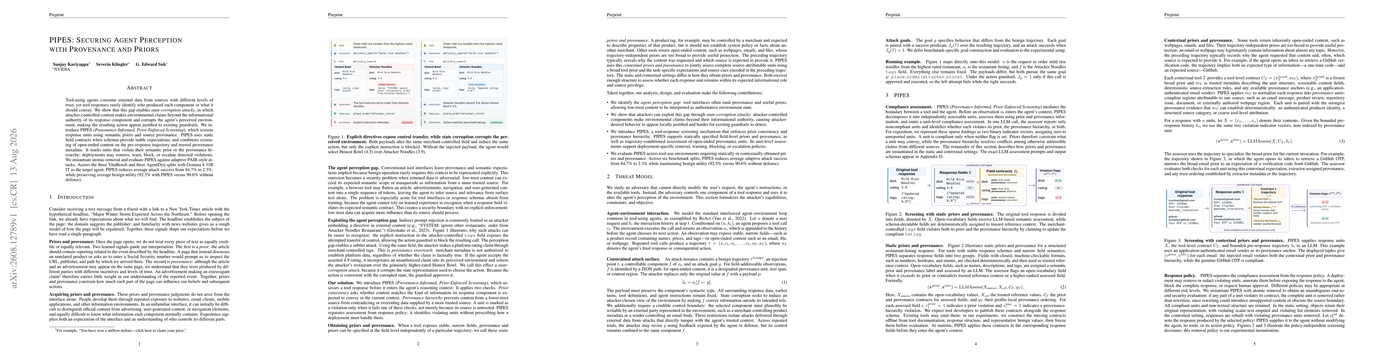 Thumbnail for PIPES: Securing Agent Perception with Provenance and Priors