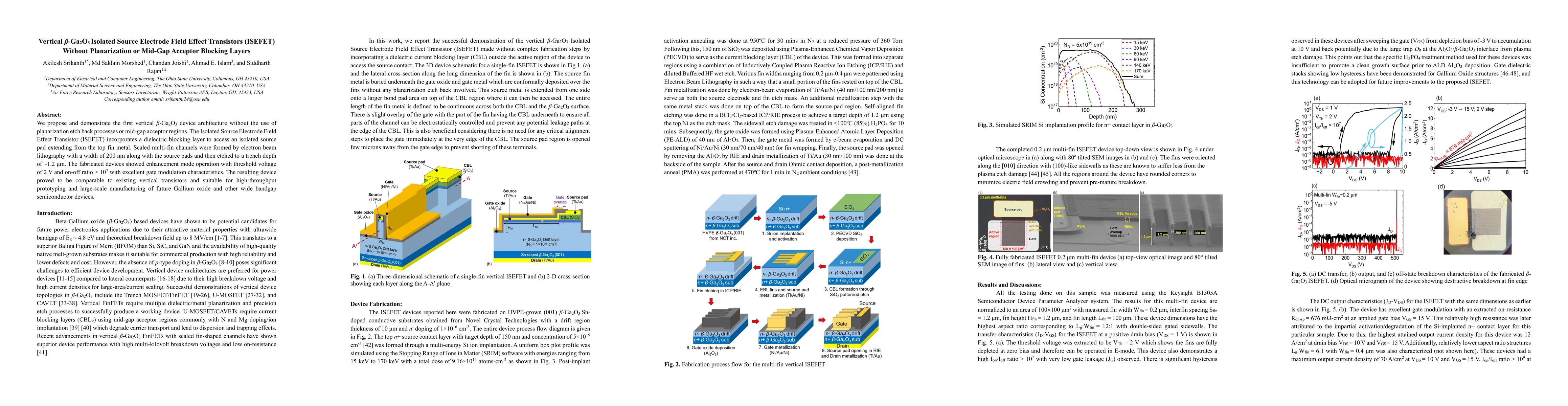 Thumbnail for Vertical Gallium Oxide Isolated Source Electrode Field Effect Transistors (ISEFET) Without Planarization or Mid-Gap Acceptor Blocking Layers