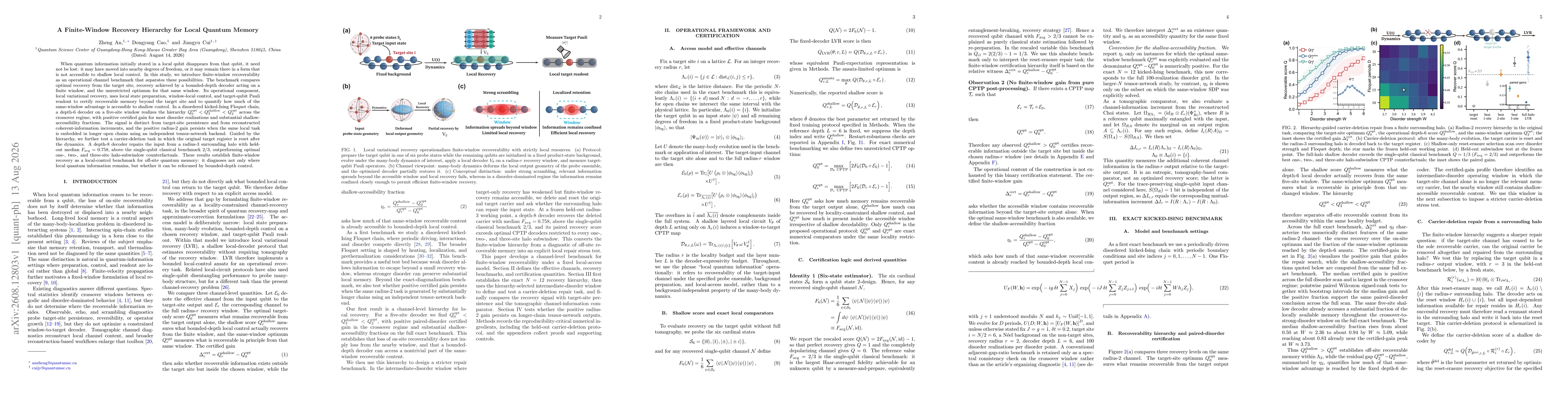 Thumbnail for A Finite-Window Recovery Hierarchy for Local Quantum Memory