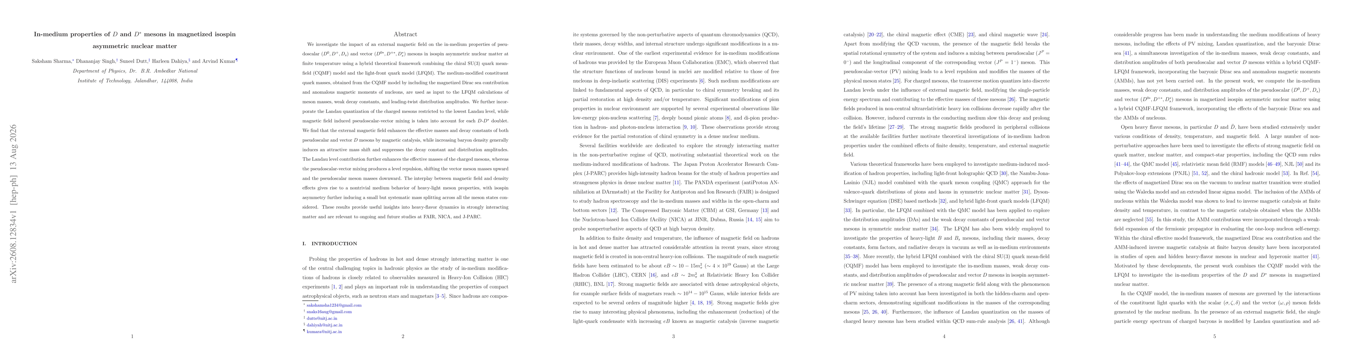 Thumbnail for In-medium properties of $D$ and $D^*$ mesons in magnetized isospin asymmetric nuclear matter