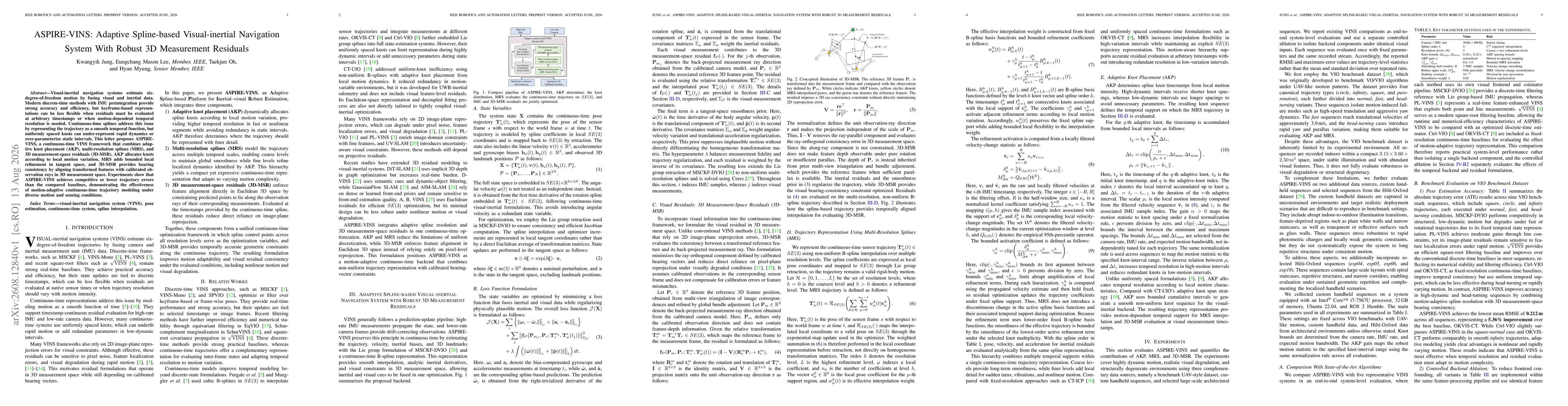 Thumbnail for ASPIRE-VINS: Adaptive Spline-based Visual-inertial Navigation System With Robust 3D Measurement Residuals
