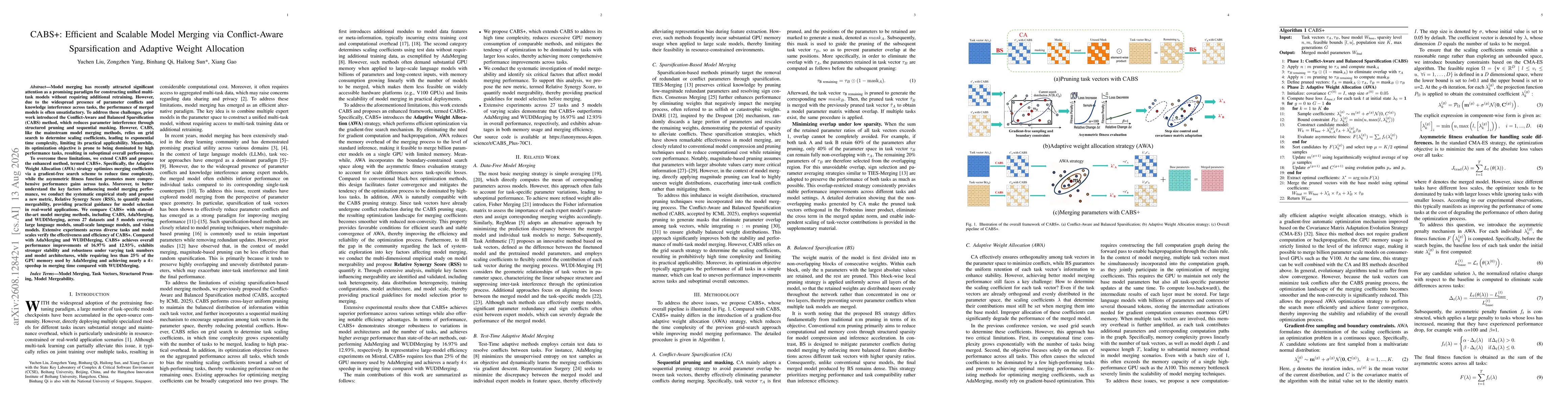 Thumbnail for CABS+: Efficient and Scalable Model Merging via Conflict-Aware Sparsification and Adaptive Weight Allocation