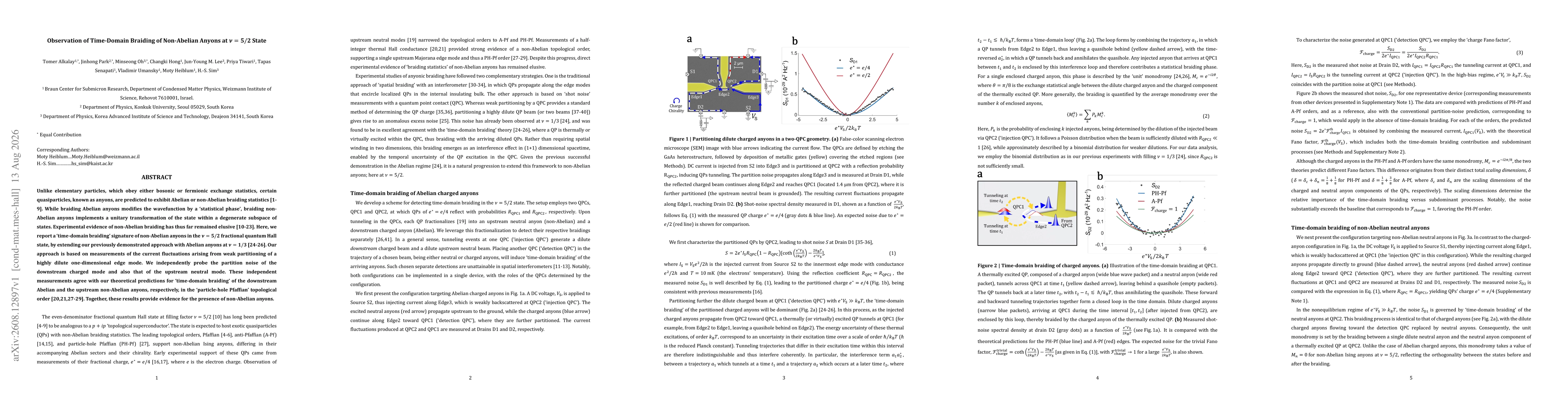 Thumbnail for Observation of Time-Domain Braiding of Non-Abelian Anyons at $ν= 5/2$ State