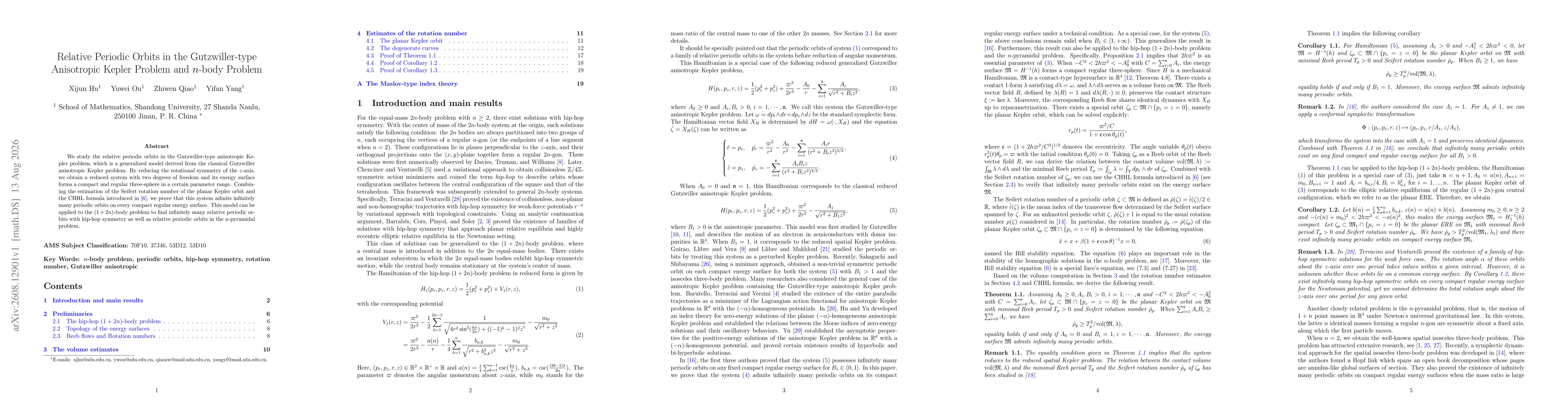 Thumbnail for Relative Periodic Orbits in the Gutzwiller-type Anisotropic Kepler Problem and $n$-body Problem