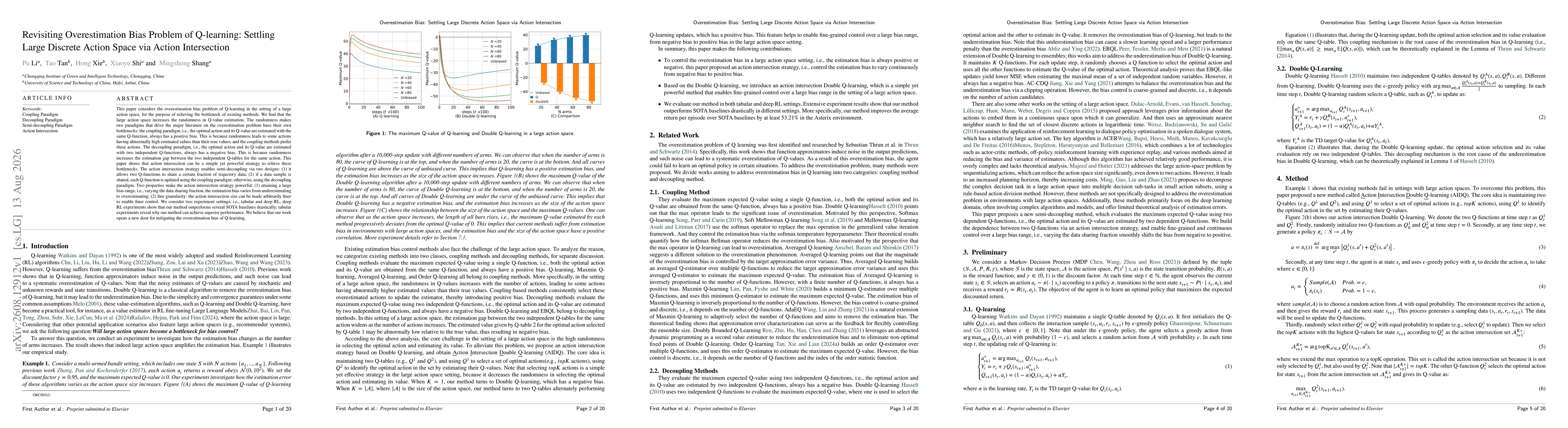 Thumbnail for Revisiting Overestimation Bias Problem of Q-learning: Settling Large Discrete Action Space via Action Intersection