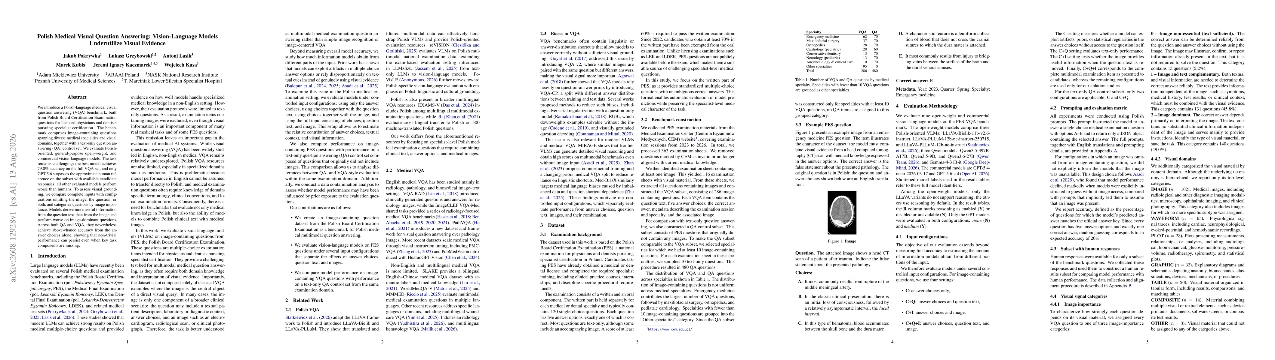 Thumbnail for Polish Medical Visual Question Answering: Vision-Language Models Underutilize Visual Evidence