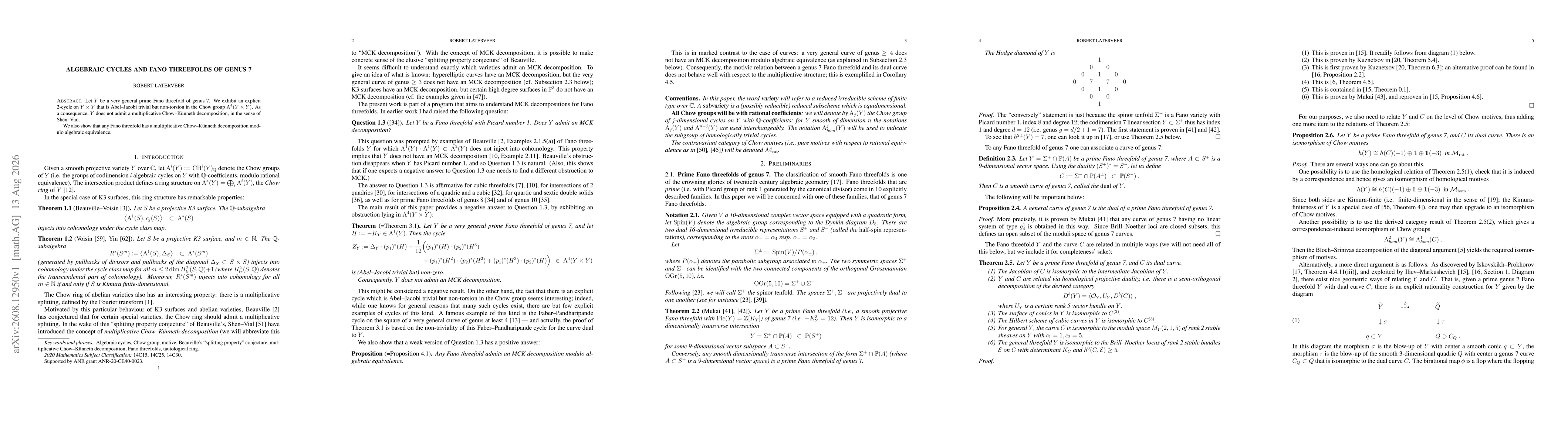 Thumbnail for Algebraic cycles and Fano threefolds of genus 7
