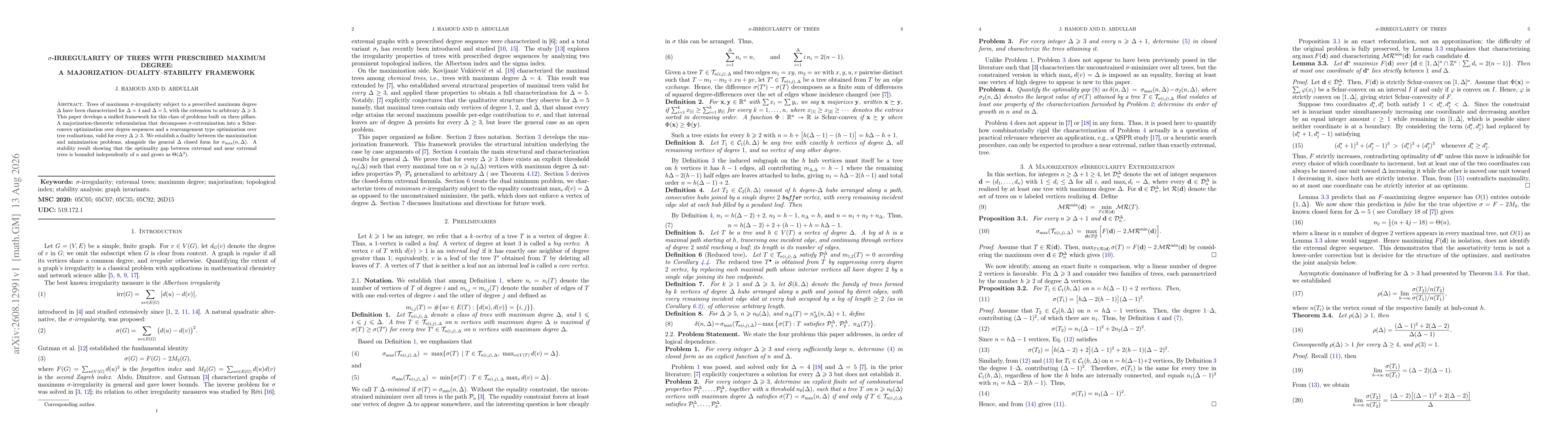 Thumbnail for $σ$-Irregularity of Trees with Prescribed Maximum Degree: A Majorization--Duality--Stability Framework